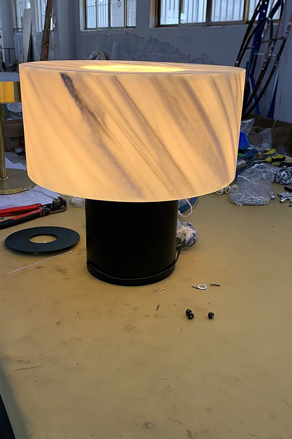 Alabaster Cylindrical Table Lamp