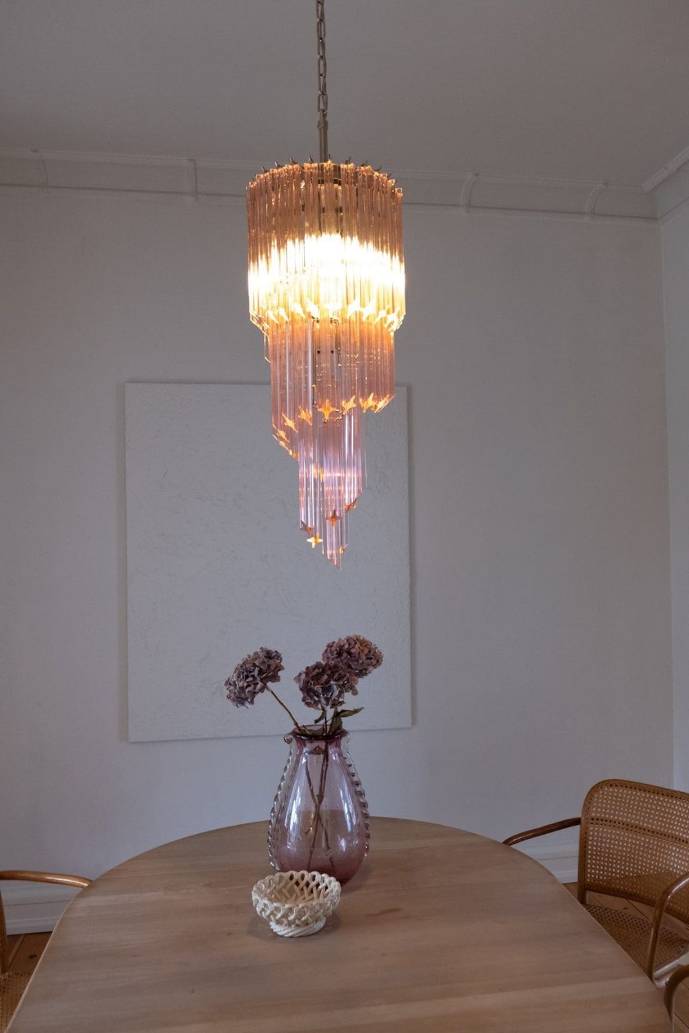 Pink Murano Glass Prism Spiral Chandelier