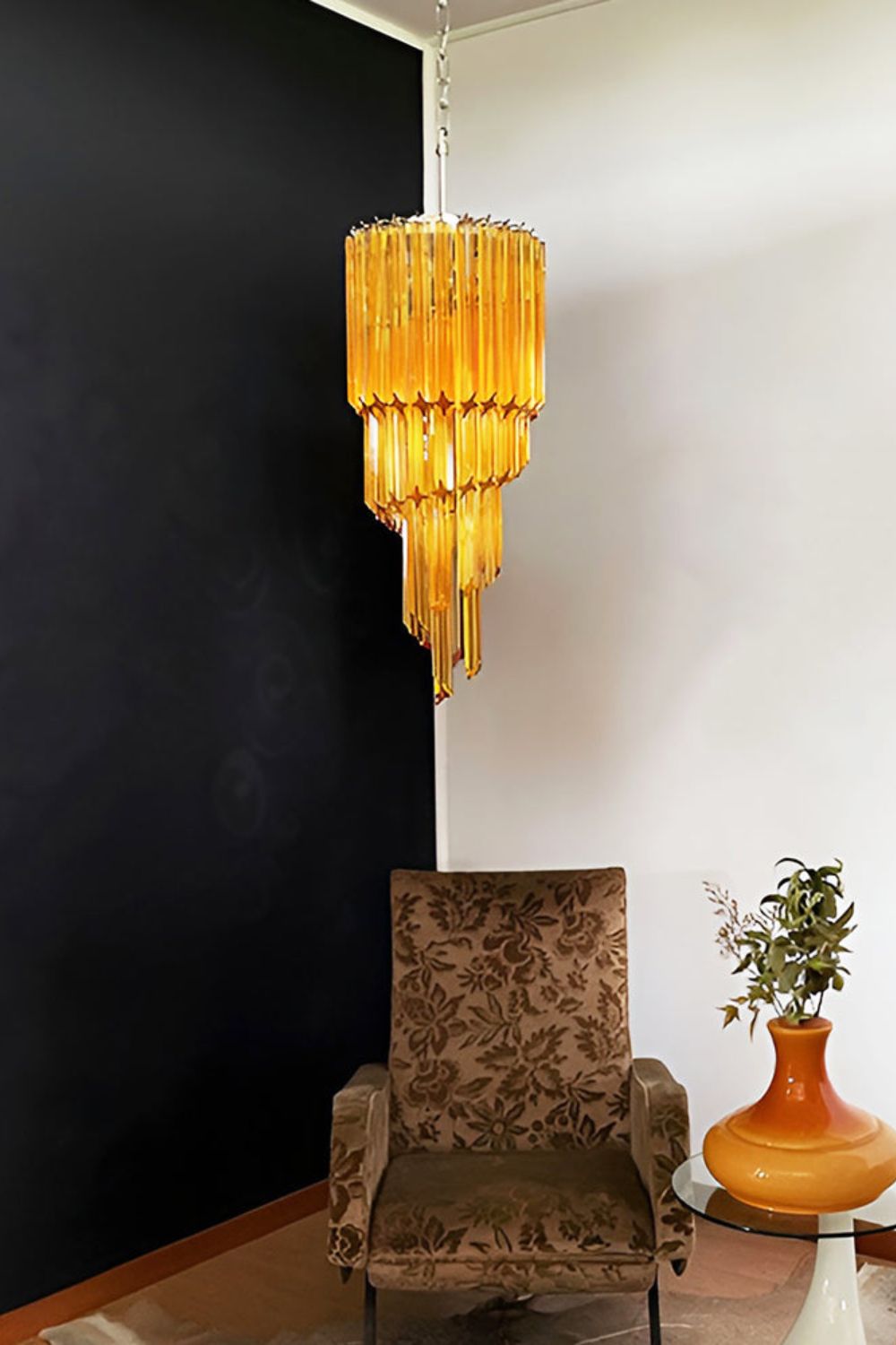 Amber Murano Glass Prism Spiral Chandelier