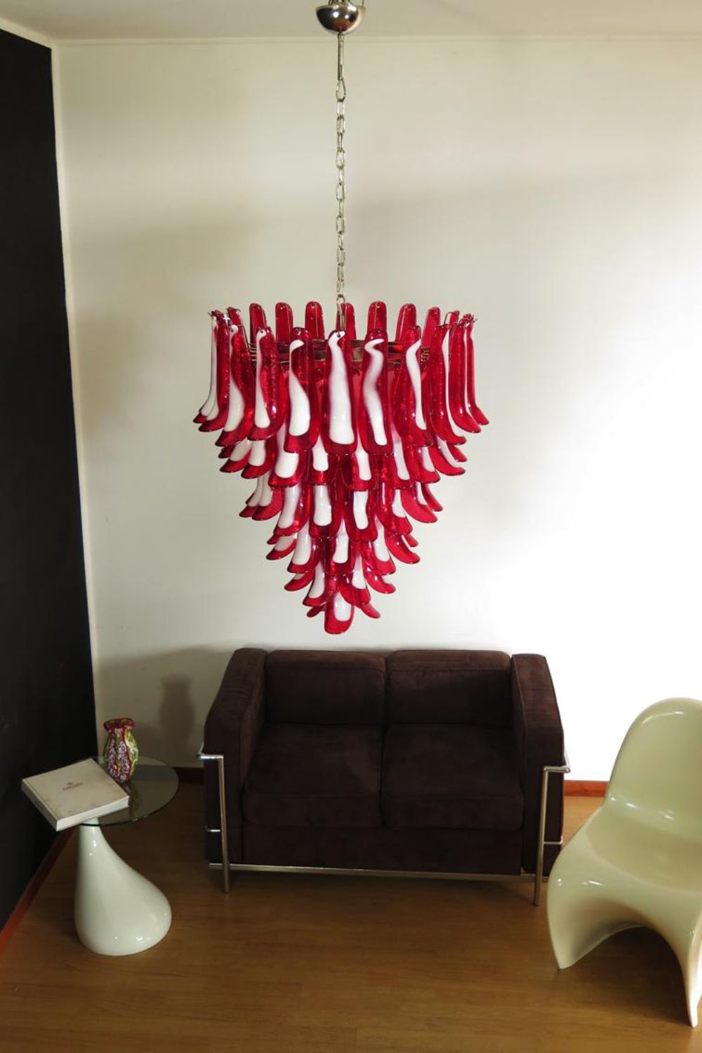 Mid-Century Red Murano Glass Petal Chandelier