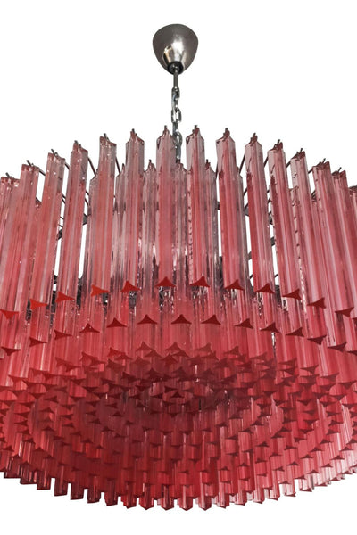 Large pink Murano Triedri glass prism chandelier