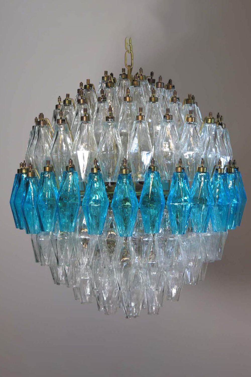 Blue and clear Murano glass spherical chandelier