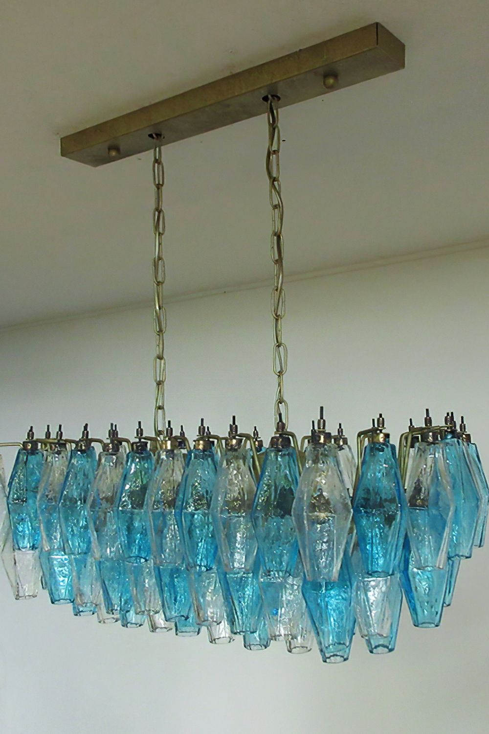 Vintage blue and clear glass Murano Poliedri chandelier