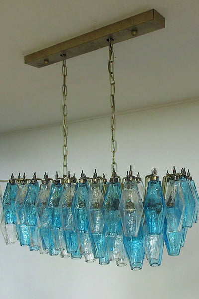 Vintage blue and clear glass Murano Poliedri chandelier