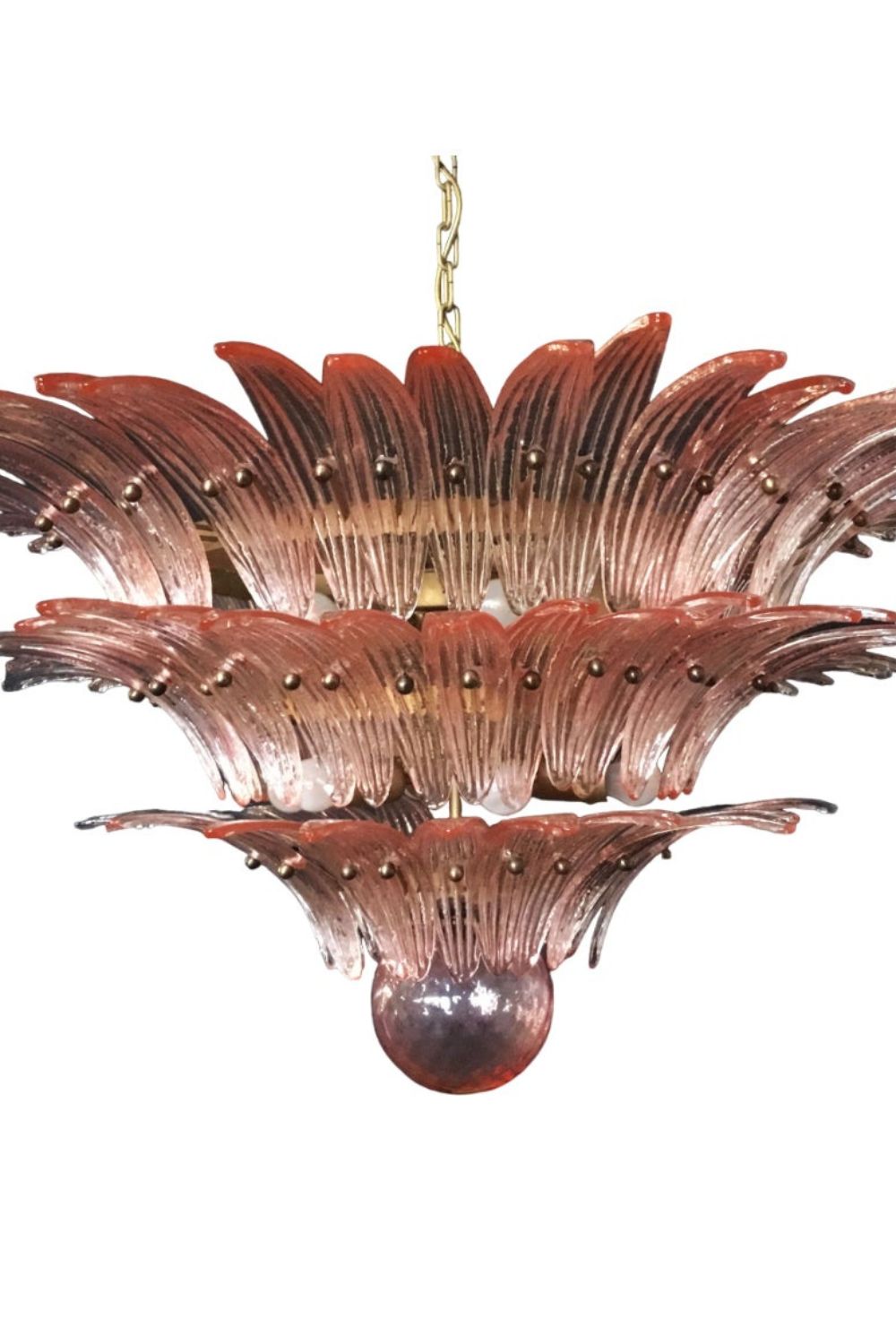 Murano Vintage Palm Pink Triple Glass Chandelier