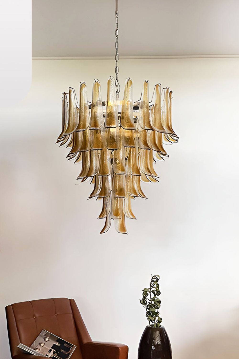 Amber Murano Glass Petal Cascade Chandelier