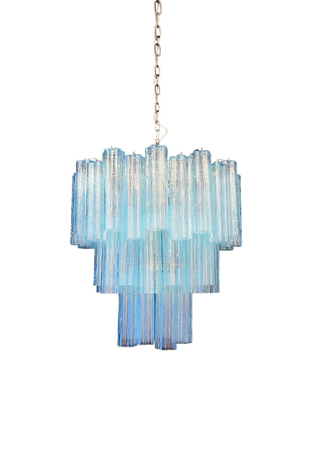 Three-tier Murano Venetian blue glass chandelier