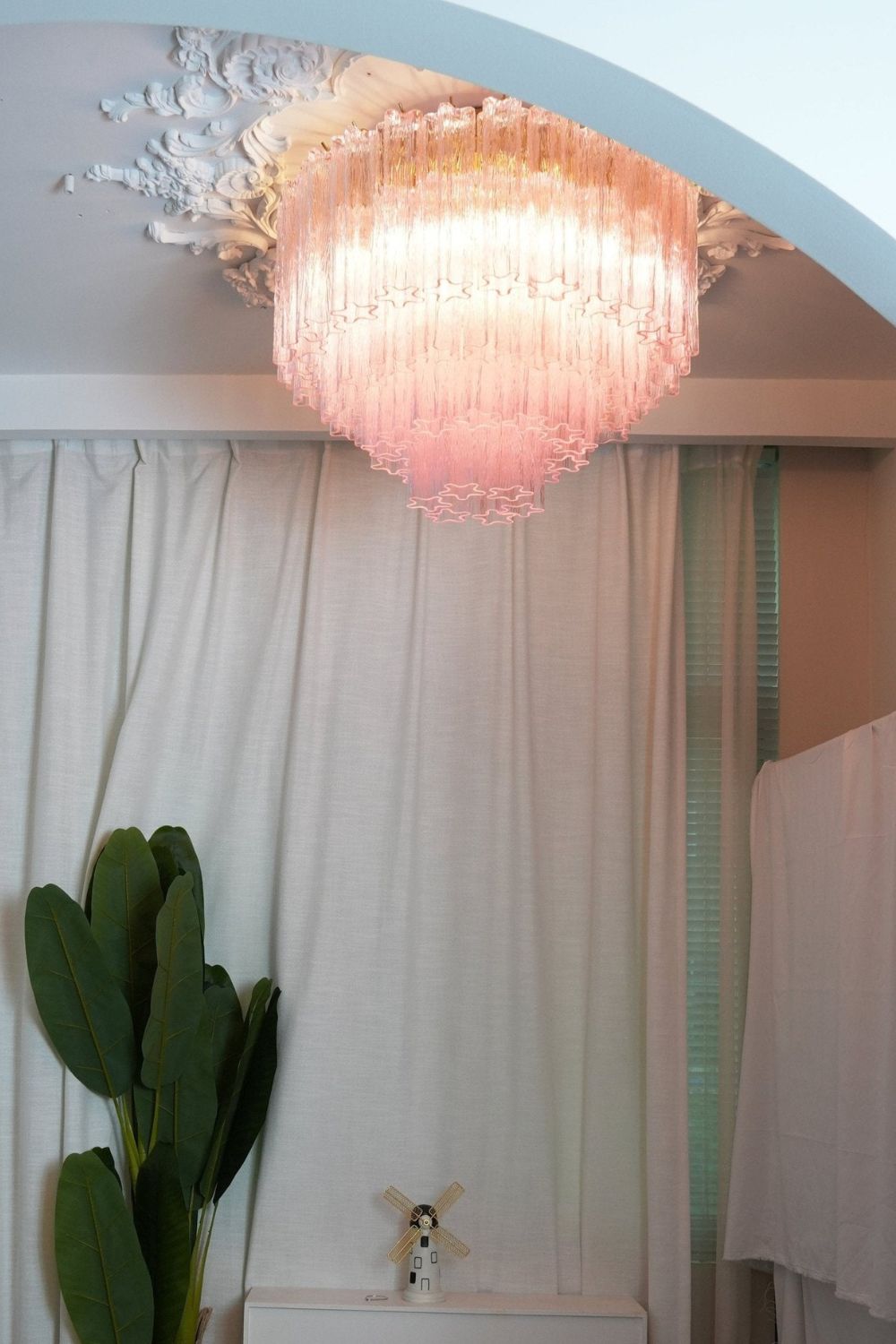 Large Pink Murano Glass Tronchi Ceiling Light