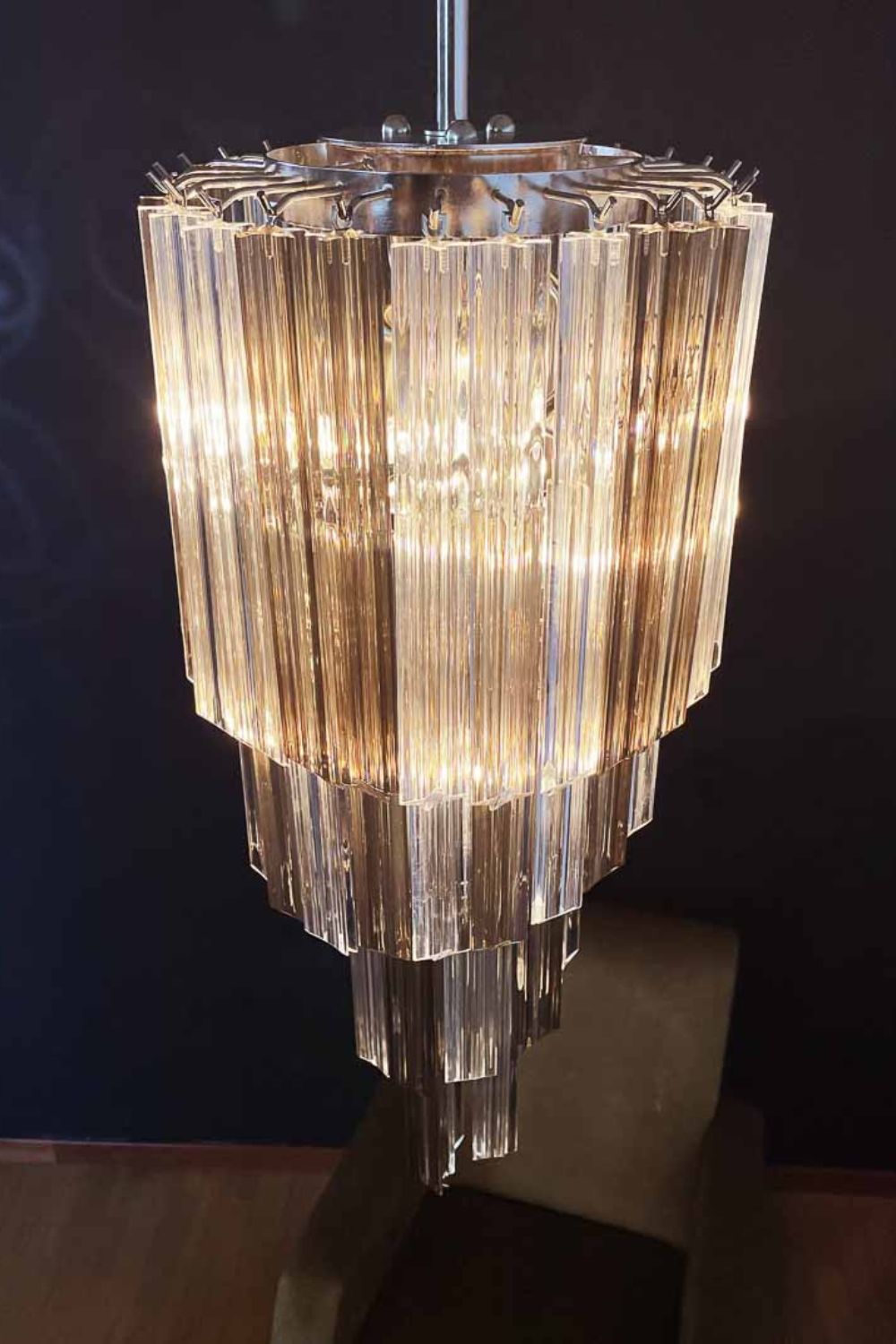 Vintage Smoked Murano Glass Prism Spiral Chandelier