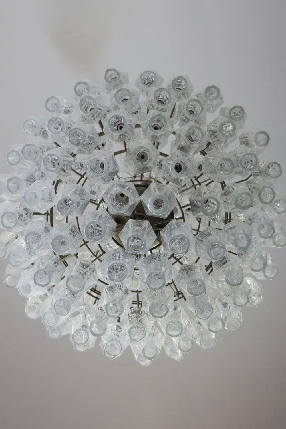 spherical Clear Murano Polyhedron Glass Chandelier