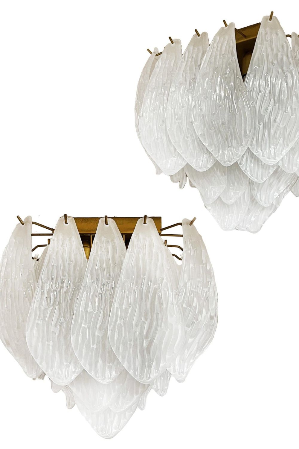 Vintage Murano Frosted Glass Leaf Ceiling Light