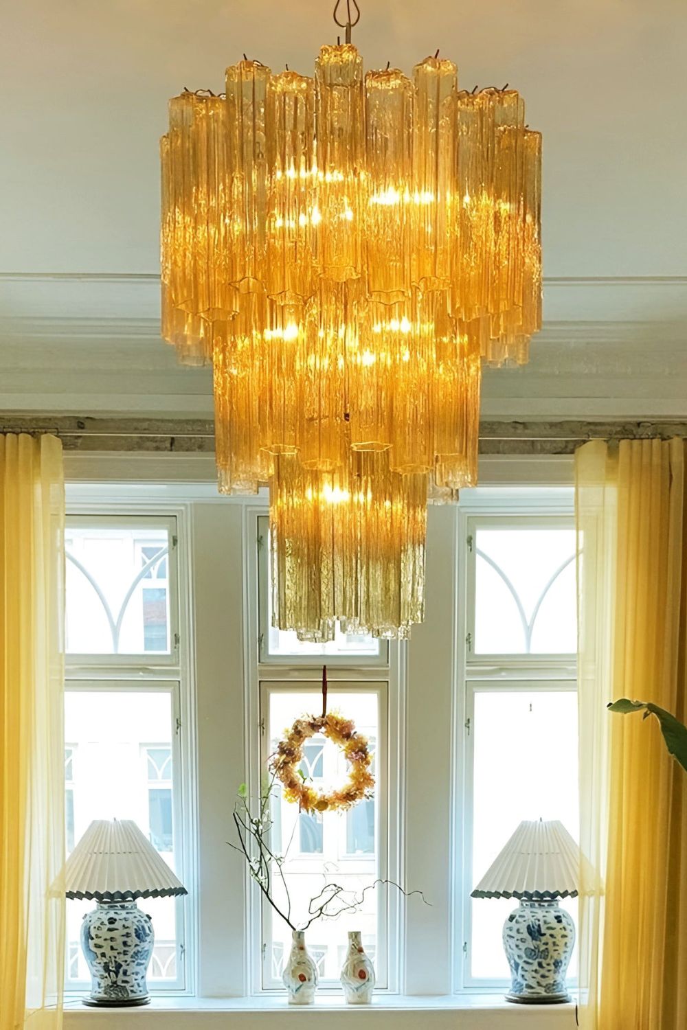 Three-Tier Yellow  Glass Murano Chandelier