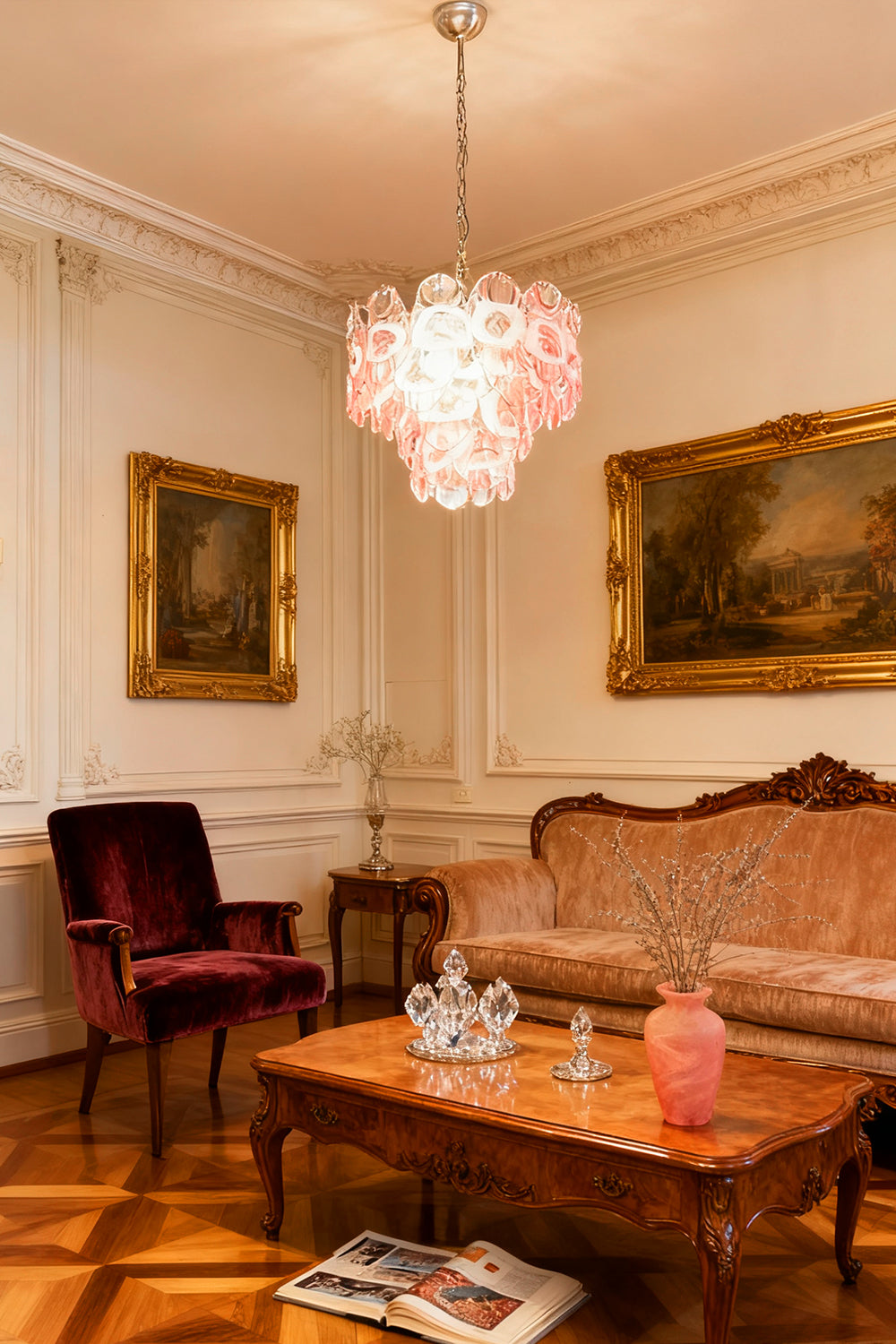 Pink Shell-Shaped Glass Chandelier
