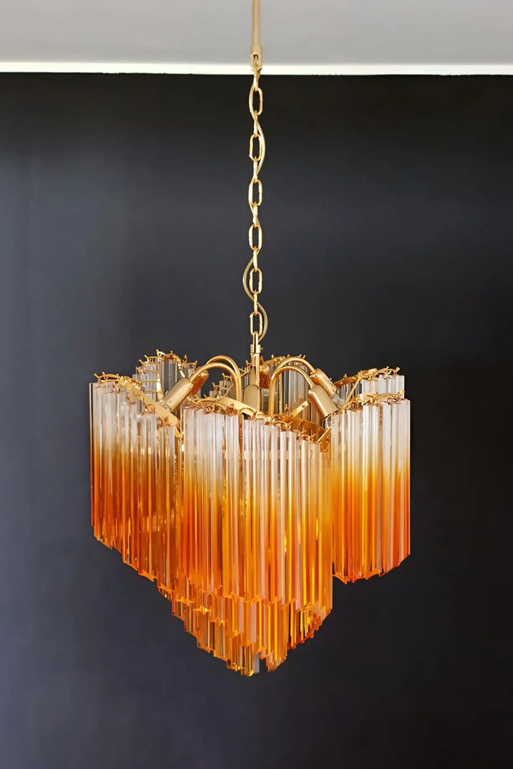 Shaded Amber Murano Crystal Prism Chandelier