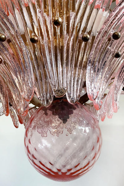 Murano Four-tier pink glass palm leaf chandelier