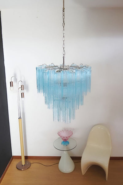 Three-tier Murano Venetian blue glass chandelier