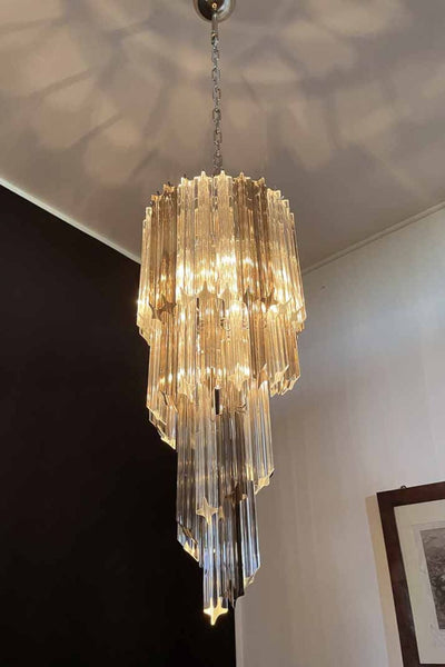 Vintage Smoked Murano Glass Prism Spiral Chandelier