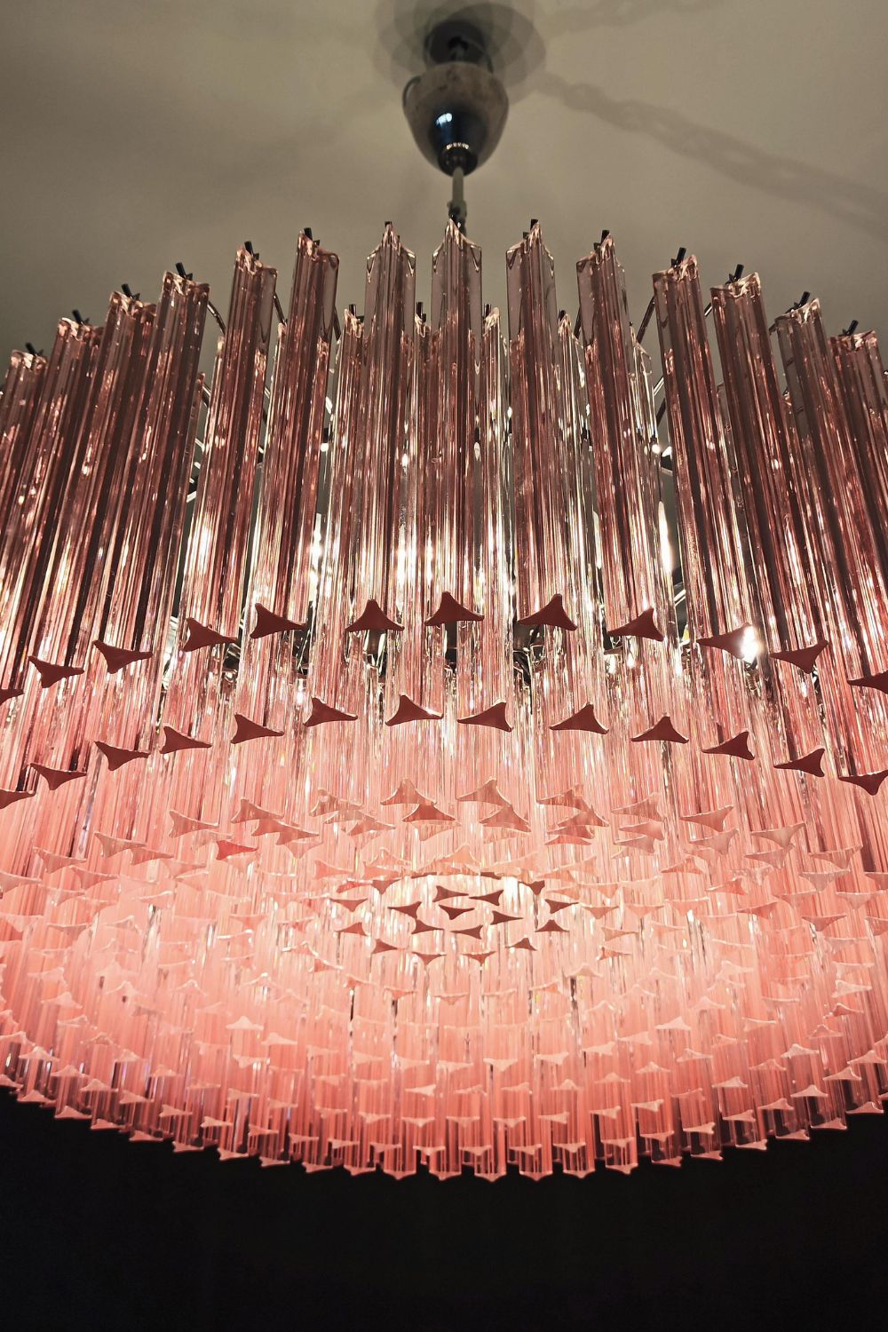 Large pink Murano Triedri glass prism chandelier