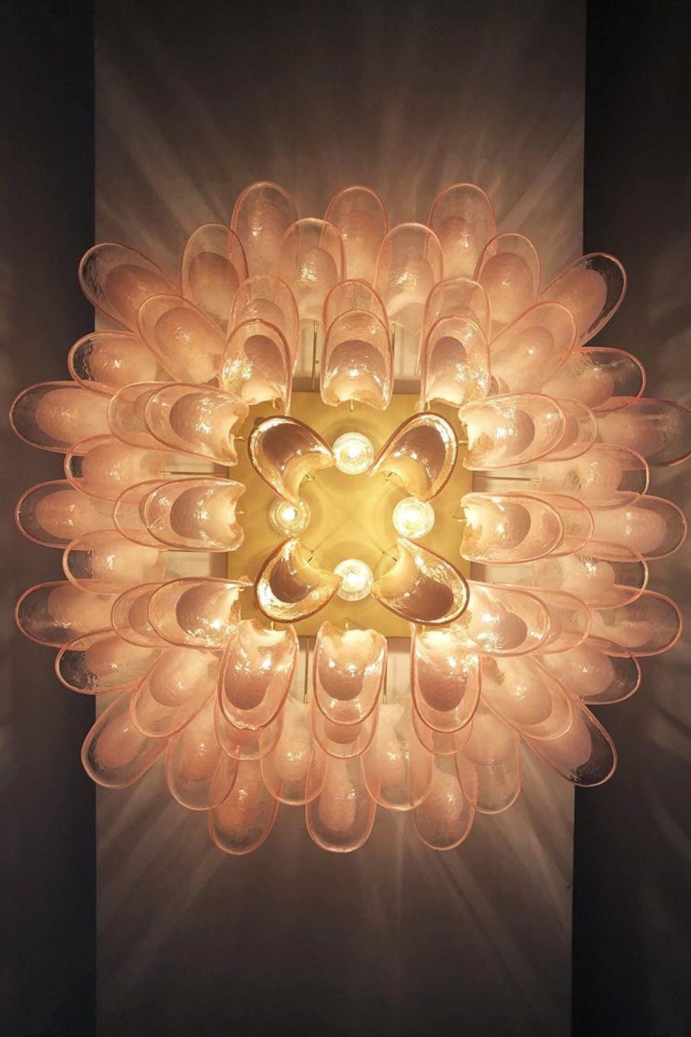 1990s Italian Murano Pink Flower Chandelier