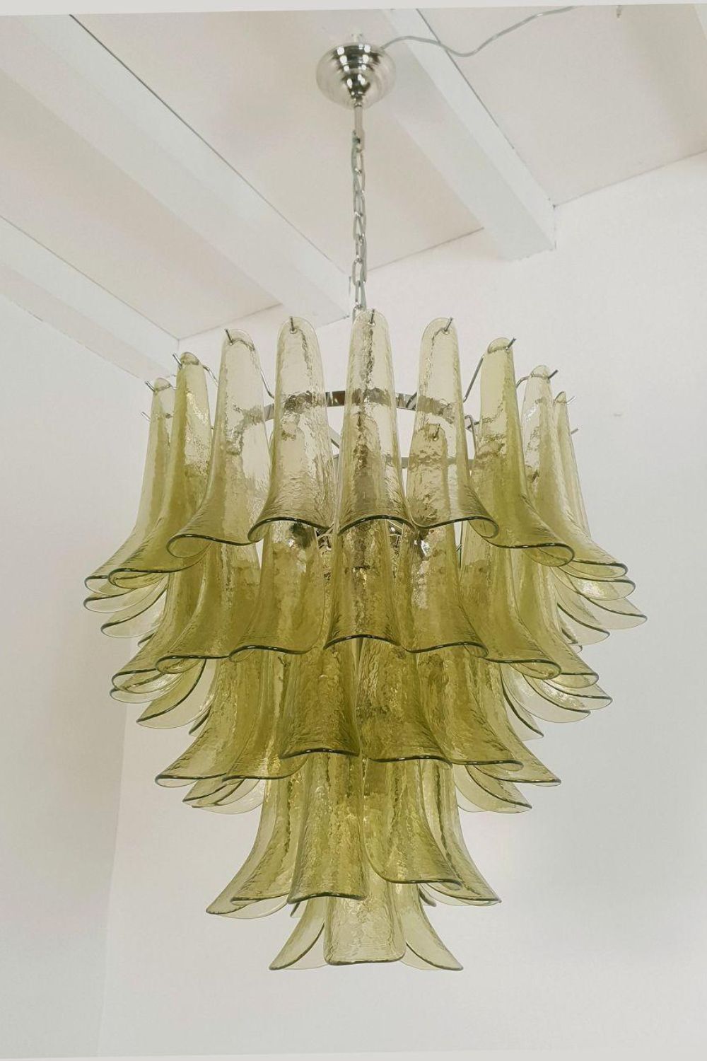 1970s Green Murano Glass Petal Chandelier