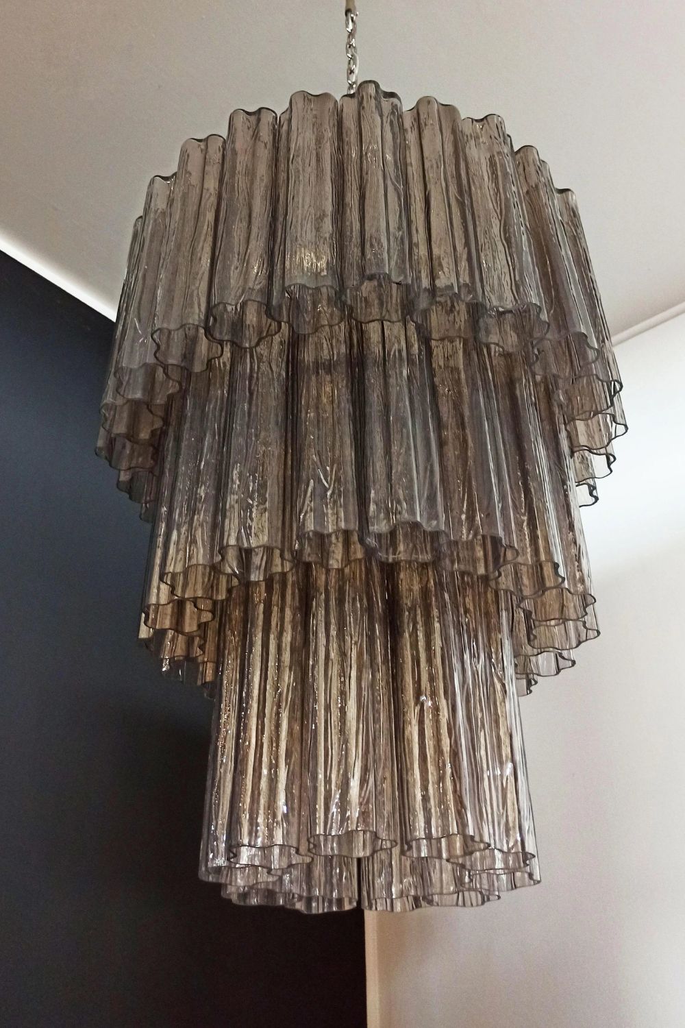 Modern Smoked Glass Tube Murano Chandelier