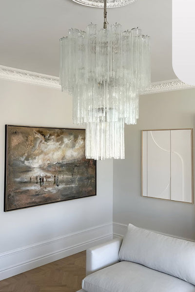 Murano Venetian Clear Glass Tube Chandelier