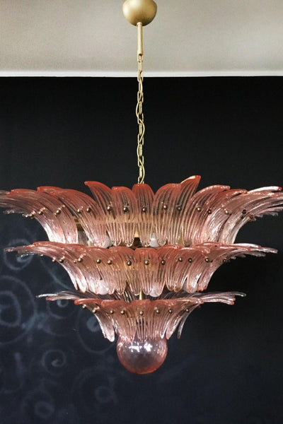 Murano Vintage Palm Pink Triple Glass Chandelier