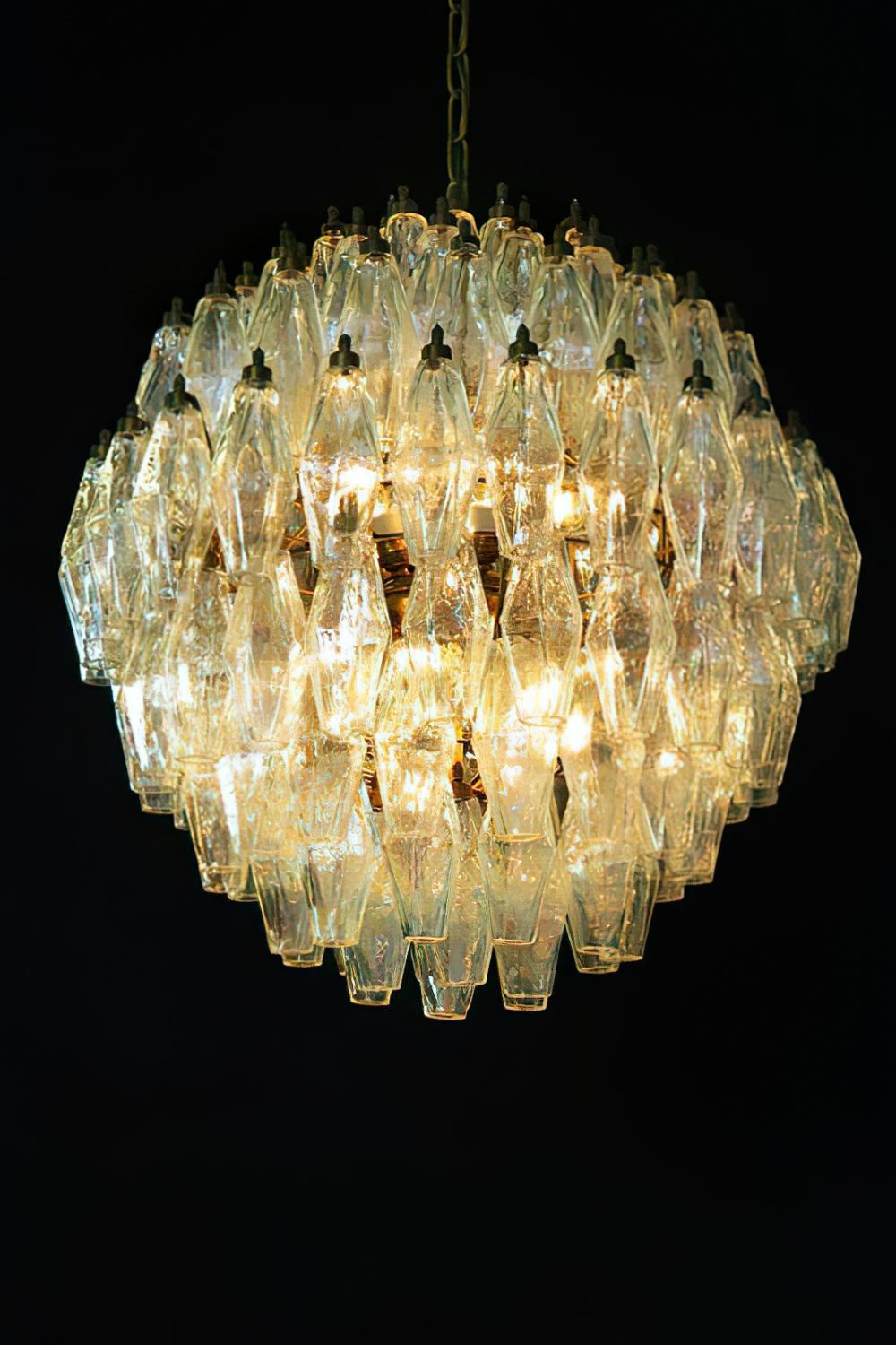 spherical Clear Murano Polyhedron Glass Chandelier