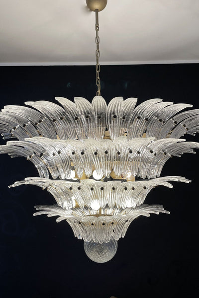 Murano Palm Leaf 4-Tier Clear Glass Chandelier