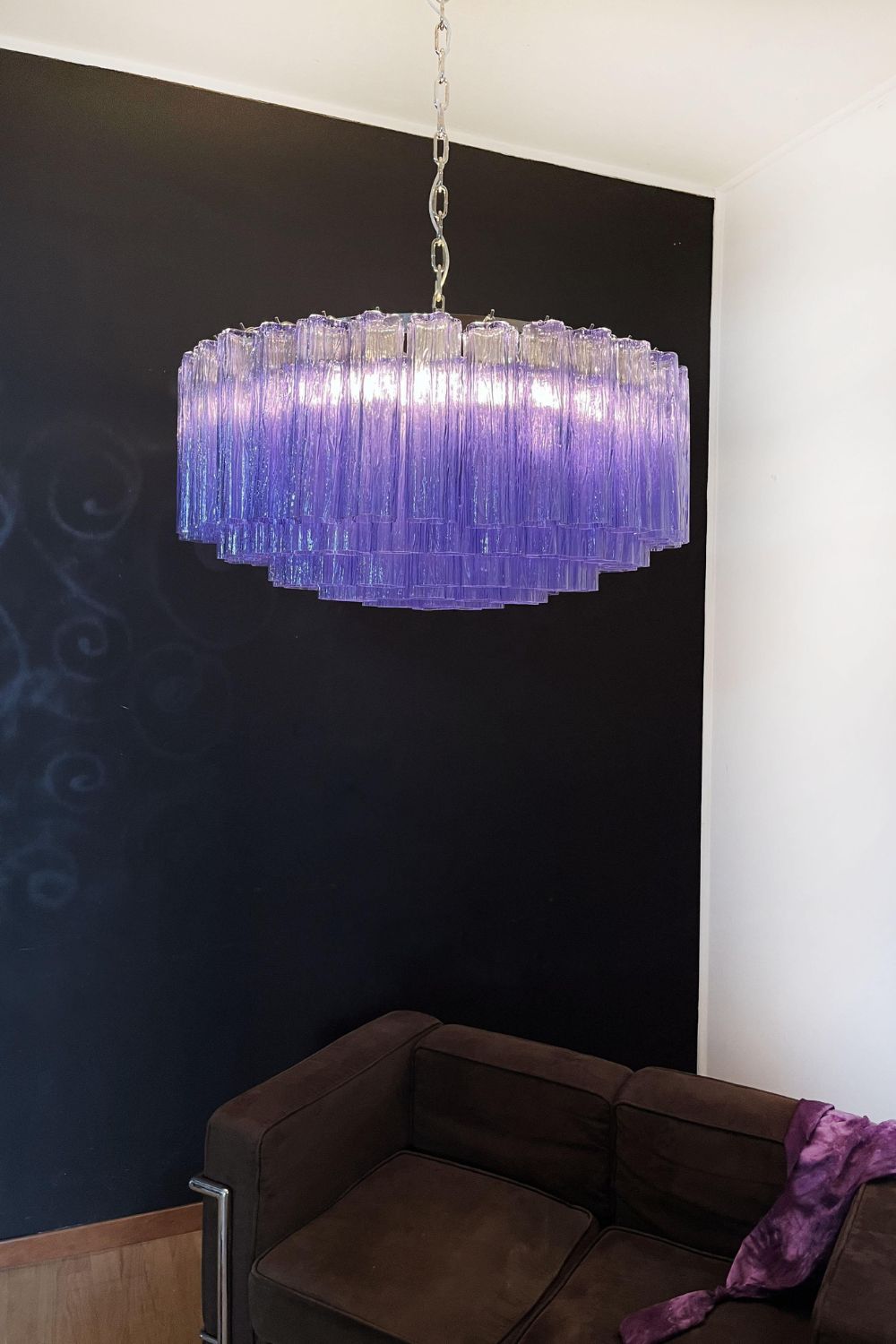 Italian Modernist Purple Murano Glass Tube Chandelier