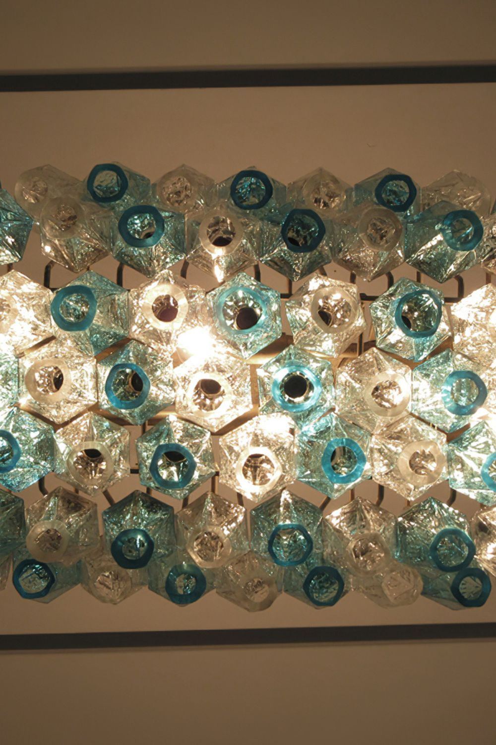 Vintage blue and clear glass Murano Poliedri chandelier