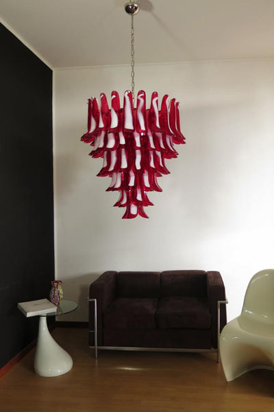 Mid-Century Red Murano Glass Petal Chandelier