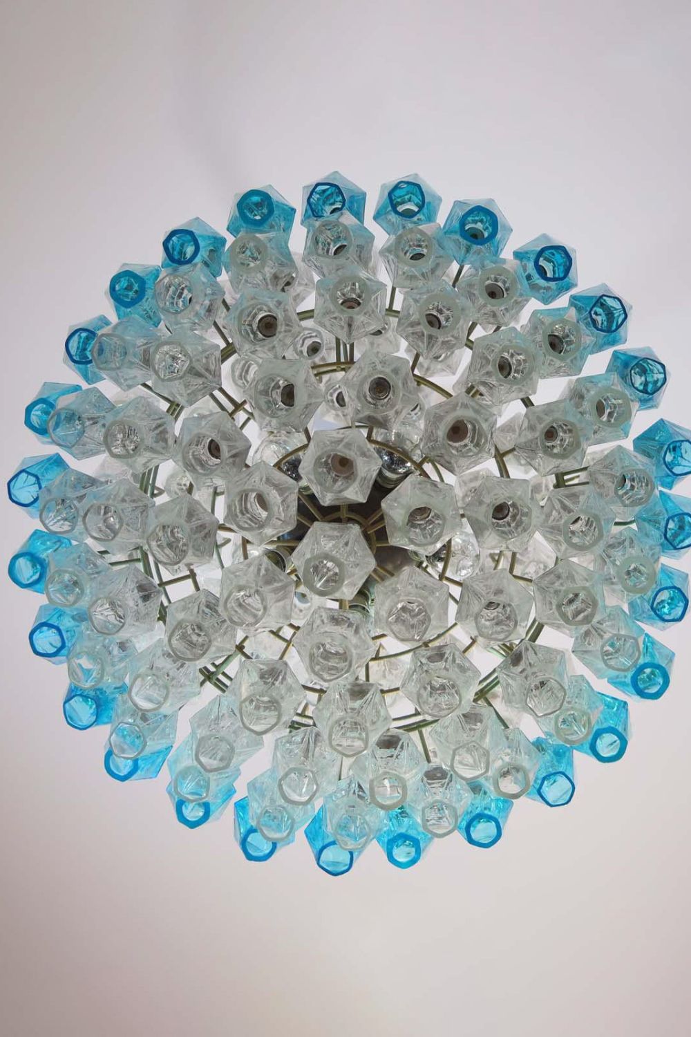 Blue and clear Murano glass spherical chandelier