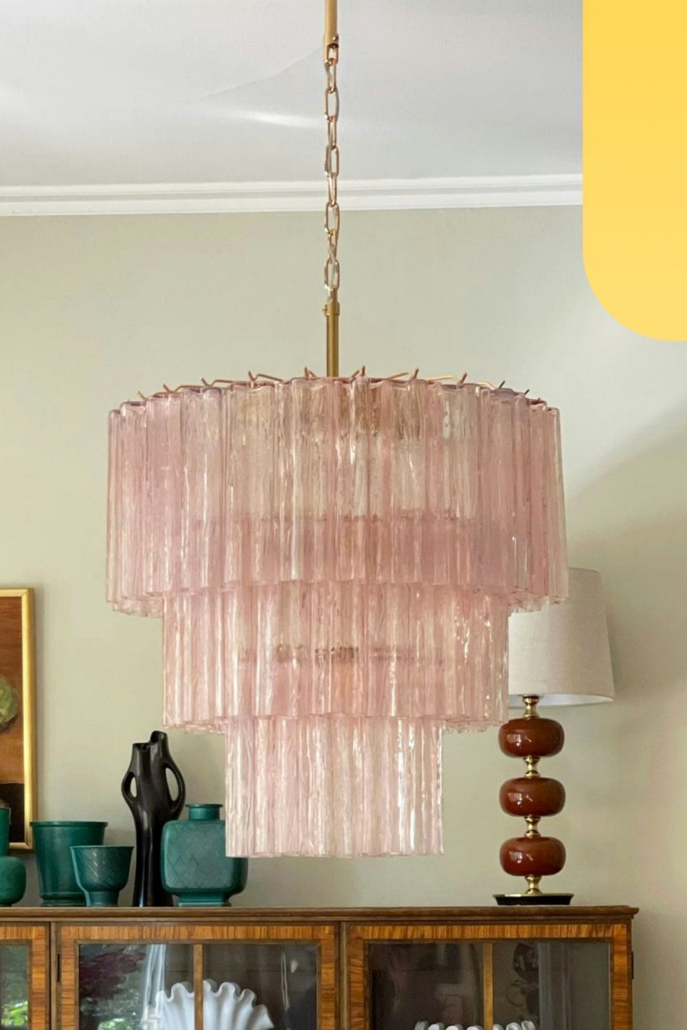 Murano light pink glass tube chandelier