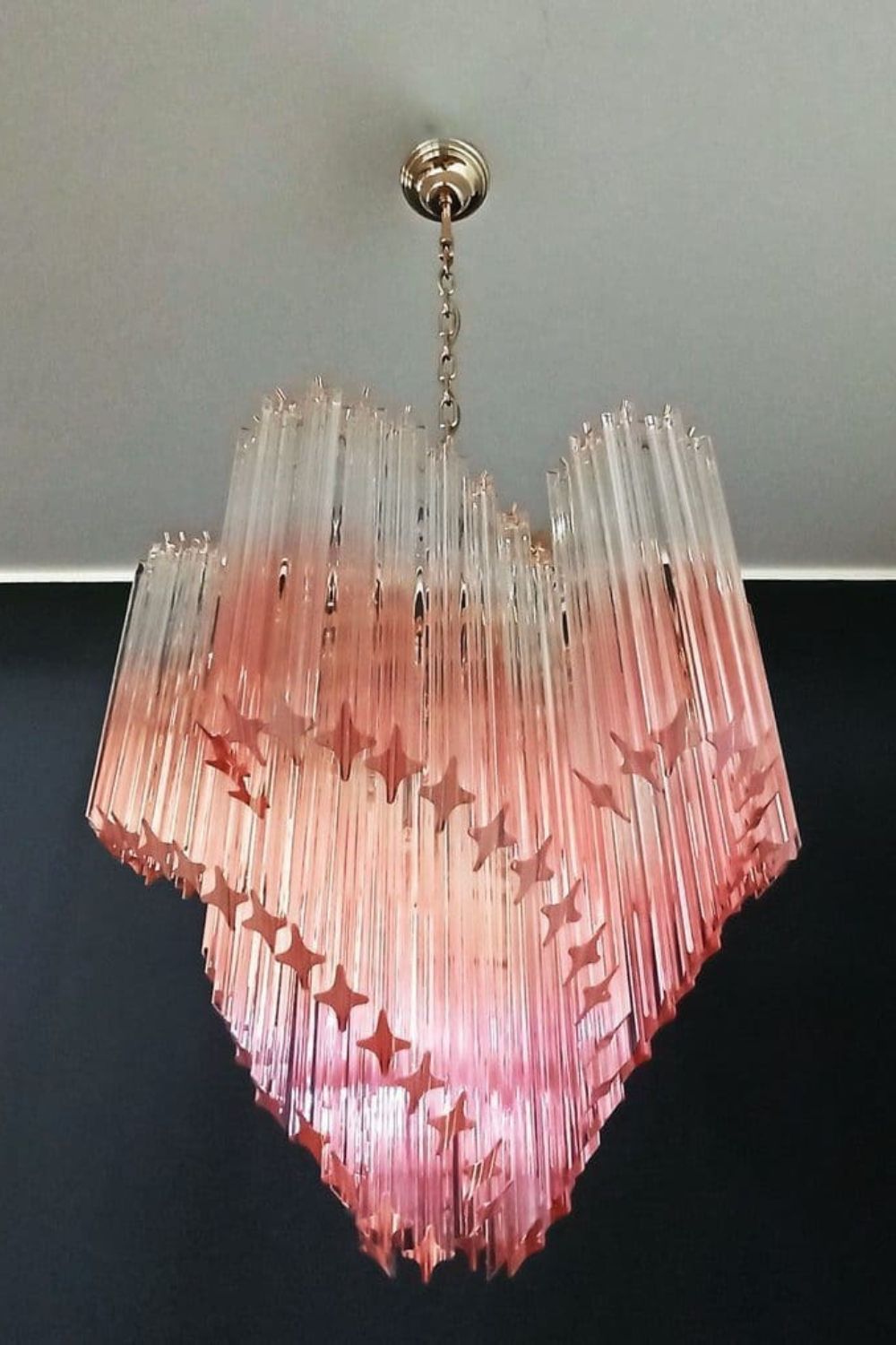 Vintage Pink Murano Quadriedri Prism Chandelier