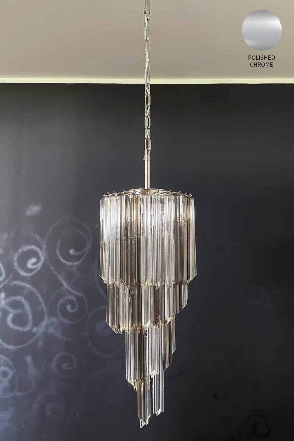 Vintage Smoked Murano Glass Prism Spiral Chandelier