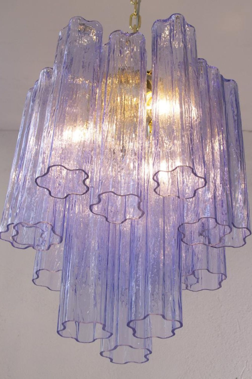 Vintage Murano Blue-Purple Glass Tube Chandelier