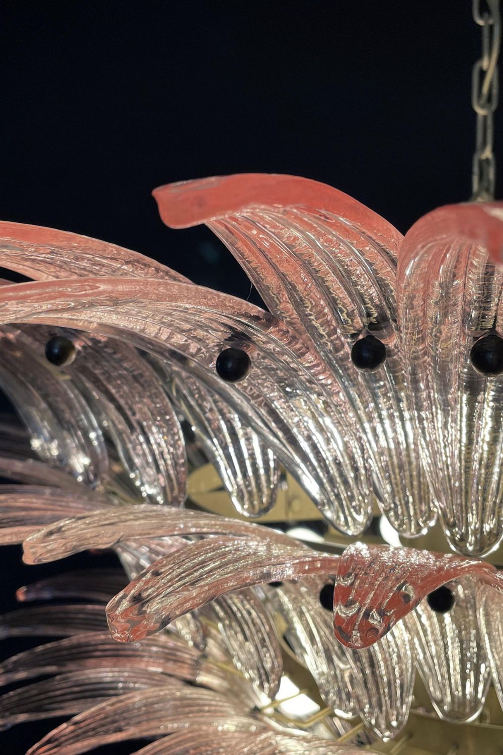 Murano Four-tier pink glass palm leaf chandelier