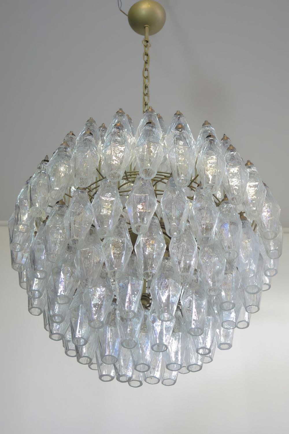 spherical Clear Murano Polyhedron Glass Chandelier