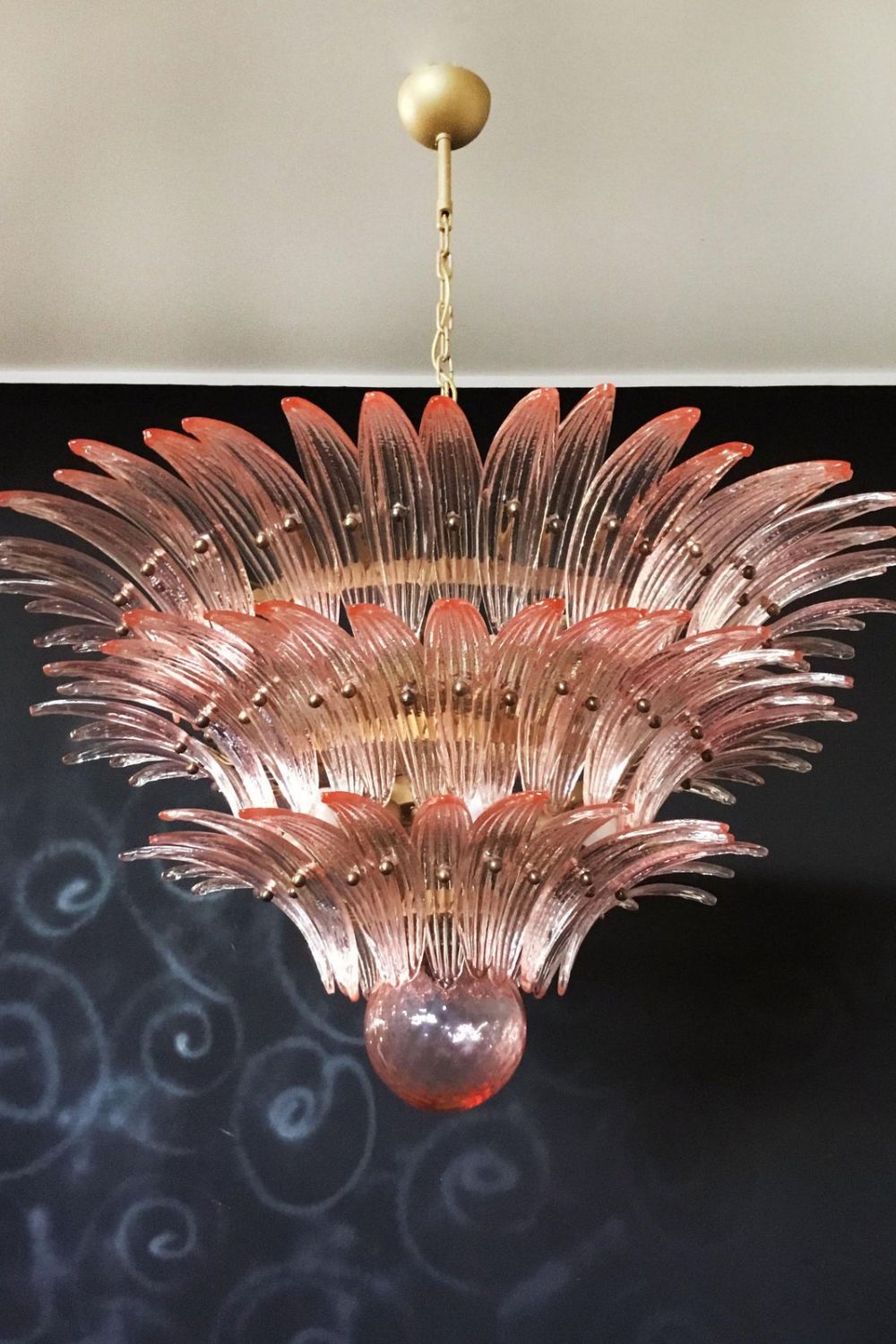 Murano Vintage Palm Pink Triple Glass Chandelier