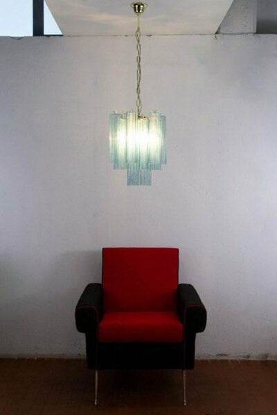 Retro Suspension Lamp with Blue Murano Glass Tubes