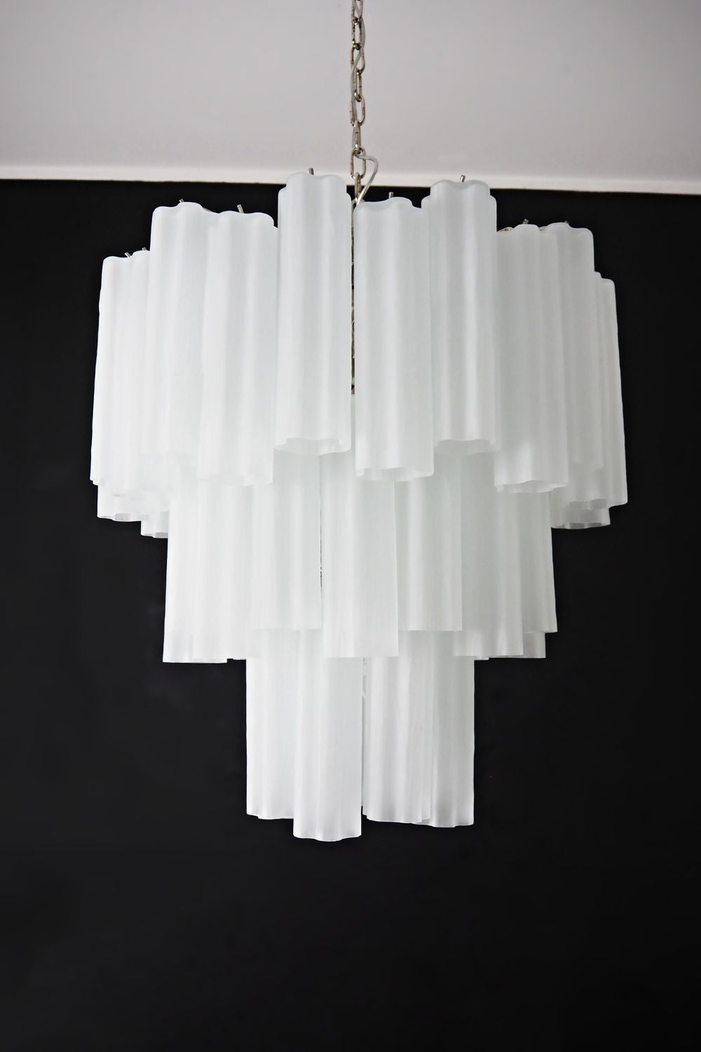 Three-tier Murano frosted white glass chandelier