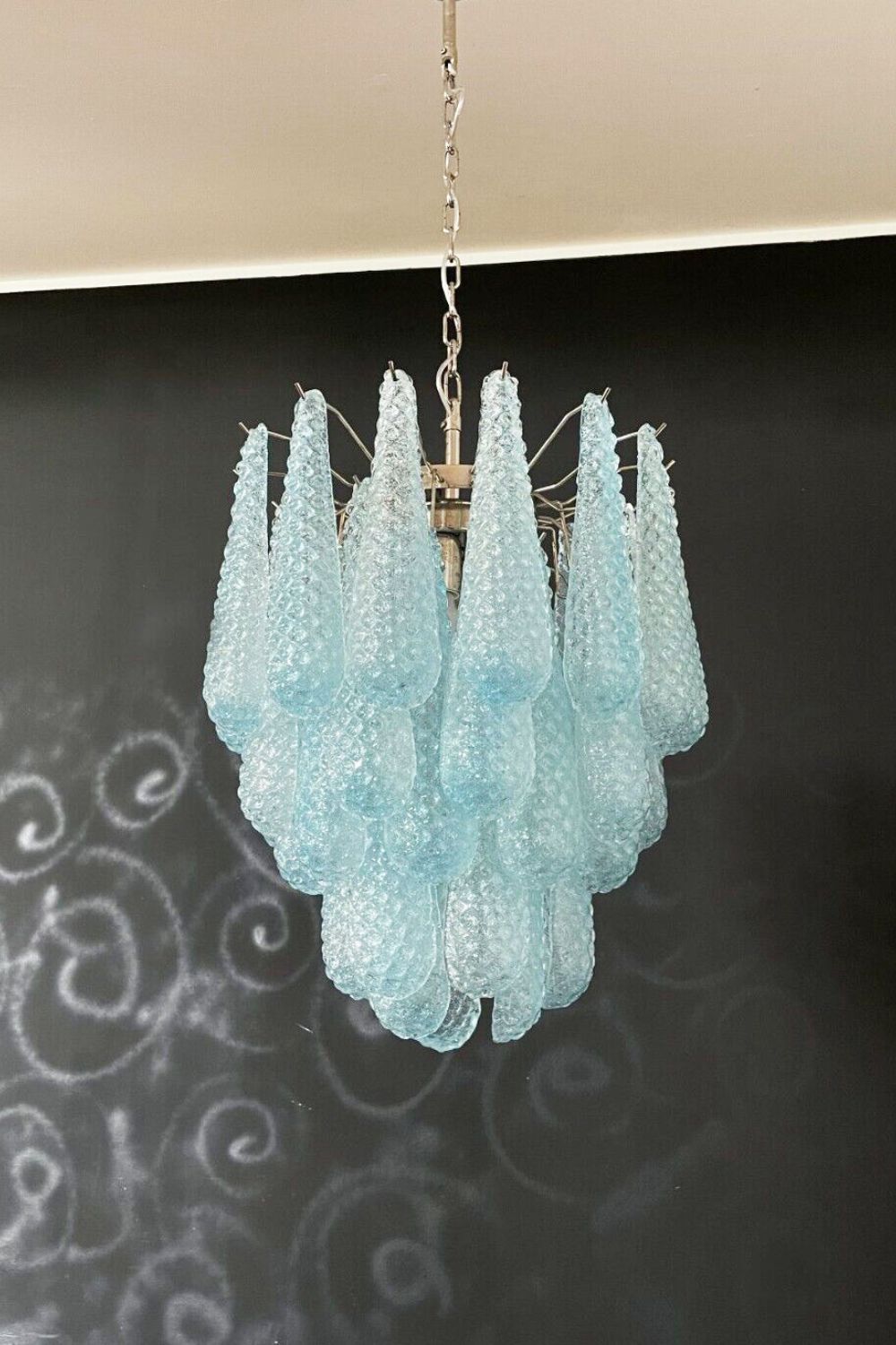 Vintage Italian Blue Murano Teardrop Chandelier