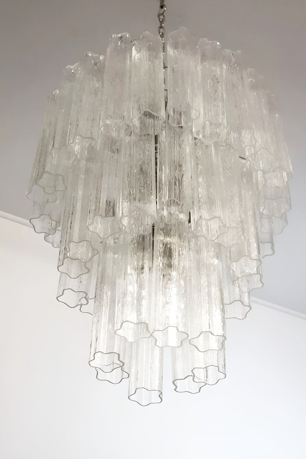 Murano Venetian Clear Glass Tube Chandelier