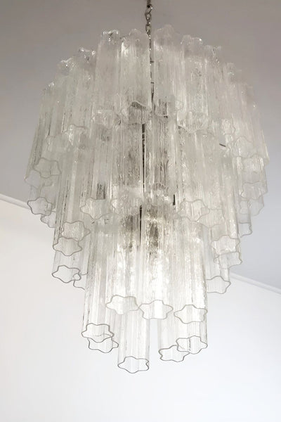 Murano Venetian Clear Glass Tube Chandelier