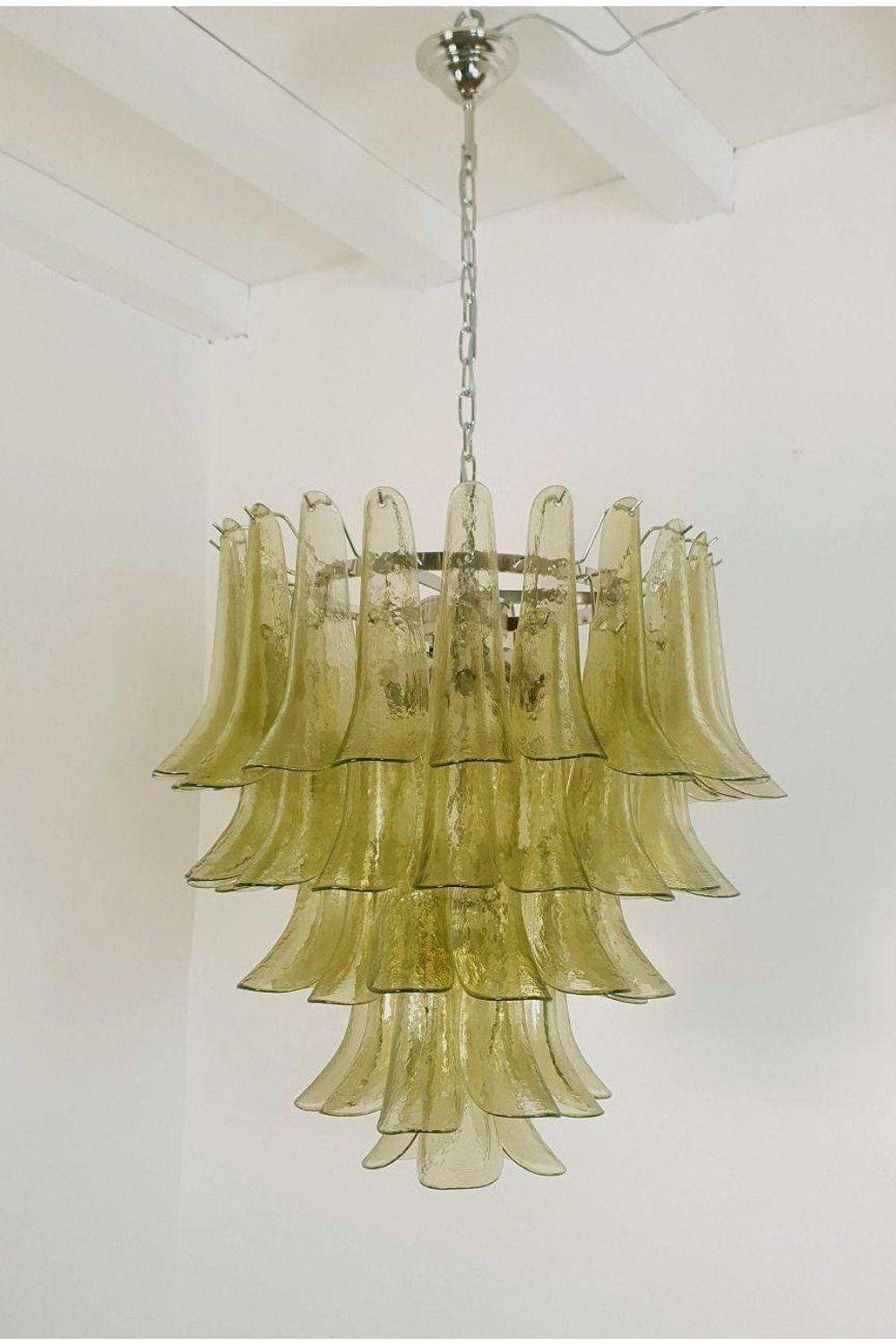 1970s Green Murano Glass Petal Chandelier