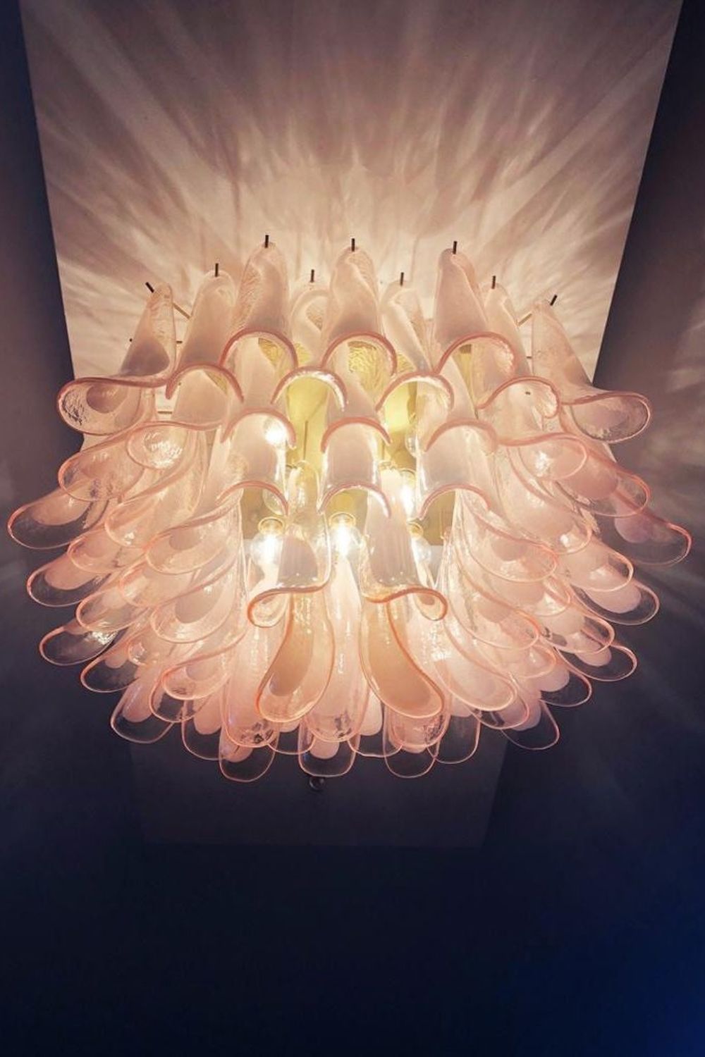 1990s Italian Murano Pink Flower Chandelier