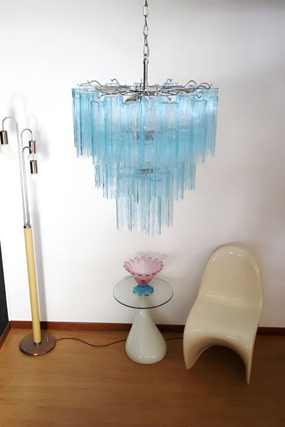 Three-tier Murano Venetian blue glass chandelier