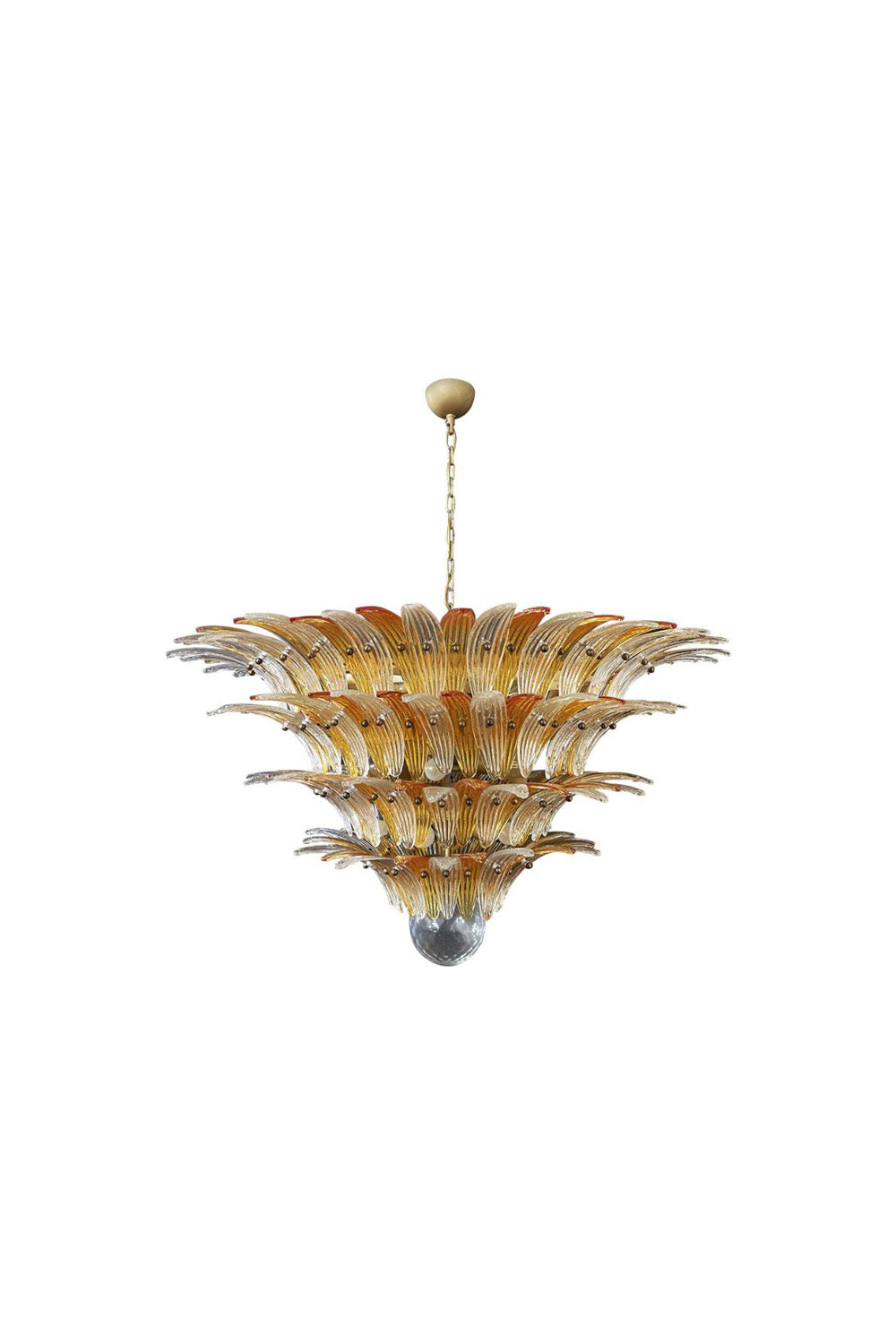 Amber and Clear Murano Glass Palmette Chandelier