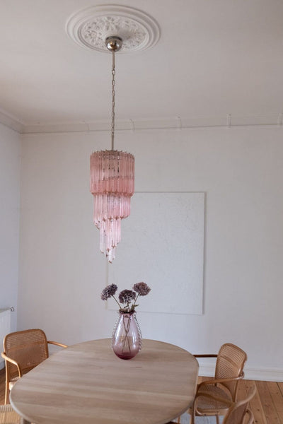 Pink Murano Glass Prism Spiral Chandelier